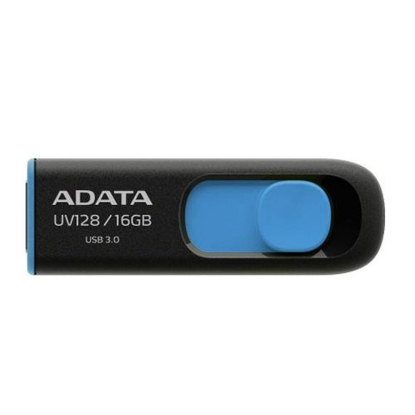 Picture of ADATA 16GB USB 3.0 Memory Pen, UV128, Retractable, Capless, Black & Blue