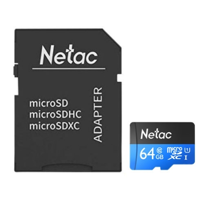 Picture of Netac P500 64GB MicroSDXC Card with SD Adapter, U1 Class 10, Up to 90MB/s