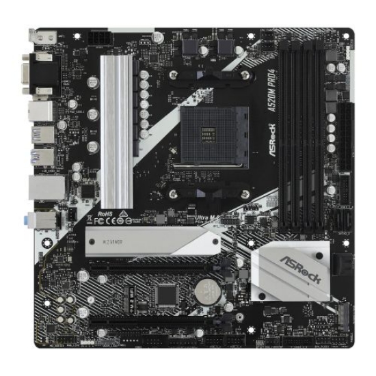Picture of Asrock A520M PRO4, AMD A520, AM4, Micro ATX, 2 DDR4, VGA, HDMI, DP, M.2
