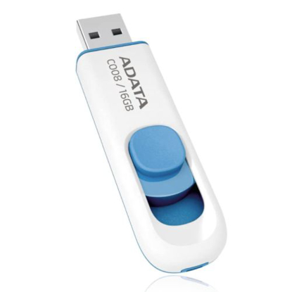 Picture of ADATA 16GB USB 2.0 Memory Pen, C008, Retractable, Capless, White