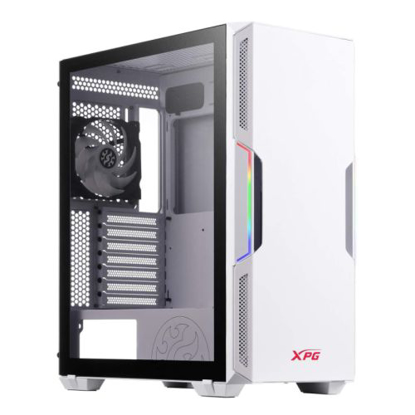 Picture of ADATA XPG Starker ARGB Compact Gaming Case w/ Glass Window, ATX, Front ARGB Lighting Strips, 2 Fans (1 RGB), LED Control Button, On-Rail Dust Filter, White