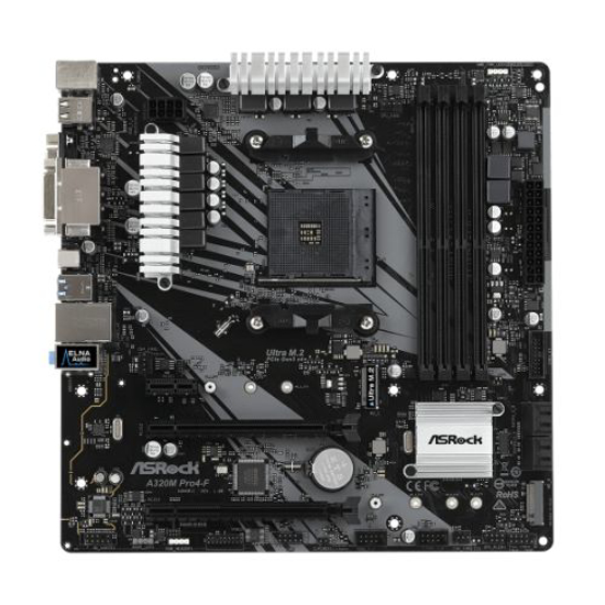 Picture of Asrock A320M PRO4-F, AMD A320, AM4, Micro ATX, 4 DDR4, VGA, DVI, HDMI, M.2