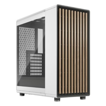 Picture of Fractal Design North Chalk White (TG Clear) Case w/ Clear Glass Window, ATX, 2 Fans, USB-C, Oak Front