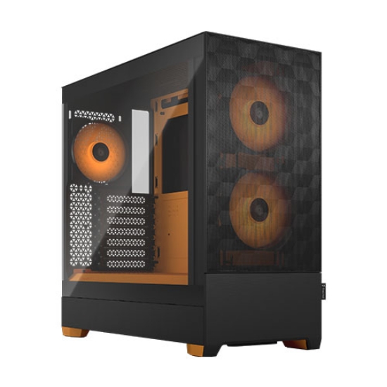 Picture of Fractal Design Pop Air RGB (Orange Core TG) Gaming Case w/ Clear Glass Window, ATX, Hexagonal Mesh Front, Orange Interior/Accents, 3 RGB Fans & ARGB Controller