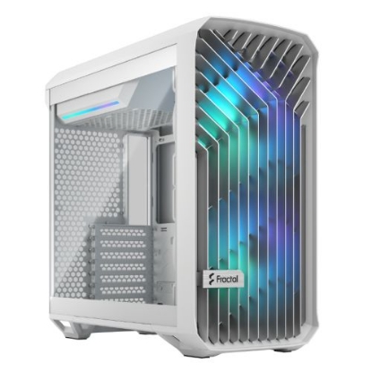 Picture of Fractal Design Torrent Compact (White TG RGB) Gaming Case w/ Clear Glass Window, E-ATX, 2 RGB Fans, Fan Hub, RGB Strip on PSU Shroud, Front Grille, USB-C