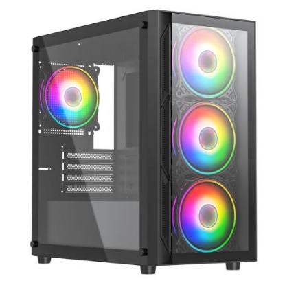 Picture of Vida Lucid Black ARGB Gaming Case w/ Glass Front & Side, Micro ATX, 4x ARGB Infinity Fans