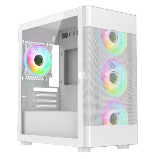 Picture of Vida Zephyr White ARGB Gaming Case w/ Glass Window, Micro ATX, 4x ARGB Fans, Mesh Front