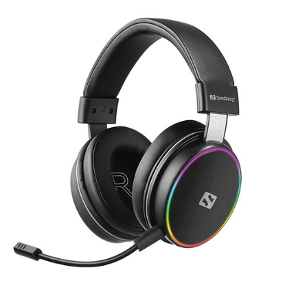 Picture of Sandberg HeroBlaster Wireless Gaming Headset, Bluetooth 5.1/3.5mm Jack, Detachable Mic, Multi-Colour LED lights, 5 Year Warranty
