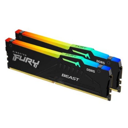 Picture of Kingston Fury Beast RGB 16GB Kit (2 x 8GB), DDR5, 6000MHz (PC5-48000), CL40, 1.35V, ECC, XMP 3.0, PMIC, DIMM Memory