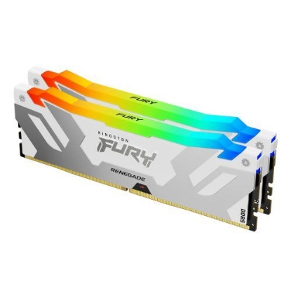 Picture of Kingston Fury Renegade RGB 32GB Kit (2 x 16GB), DDR5, 8000MHz, CL38, 1.45V, ECC, XMP 3.0, PMIC, DIMM Memory, White/Silver