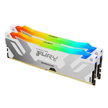 Picture of Kingston Fury Renegade RGB 64GB Kit (2 x 32GB), DDR5, 6400MHz, CL32, 1.4V, ECC, XMP 3.0, PMIC, DIMM Memory, White/Silver