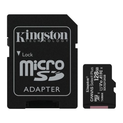 Picture of Kingston 128GB Canvas Select Plus Micro SDXC Card with SD Adapter, Class 10 with A1 App Performance