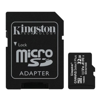 Picture of Kingston 32GB Canvas Select Plus Micro SD Card with SD Adapter, UHS-I Class 10 with A1 App Performance