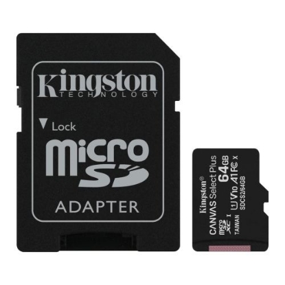 Picture of Kingston 64GB Canvas Select Plus Micro SD Card with SD Adapter, UHS-I Class 10 with A1 App Performance