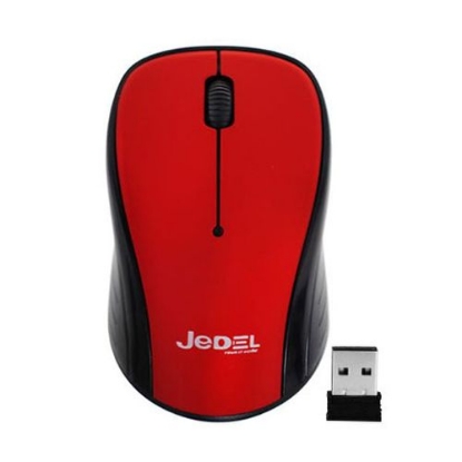 Picture of Jedel W920 Wireless Optical Mouse, 1000 DPI, Nano USB, 3 Buttons, Deep Red & Black