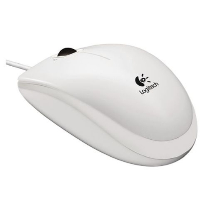 Picture of Logitech B100 Wired Optical Mouse, USB, 800 DPI, Ambidextrous, White, OEM