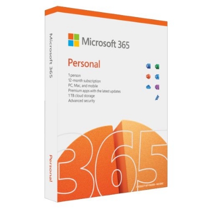 Picture of Microsoft Office 365 Personal, 1 User, Up to 5 Devices, 1 Year Subscription, 32 & 64 bit, Medialess