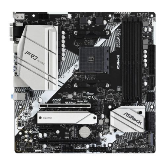 Picture of Asrock B550M PRO4, AMD B550, AM4, Micro ATX, 4 DDR4, VGA, HDMI, DP, XFire, PCIe4, M.2