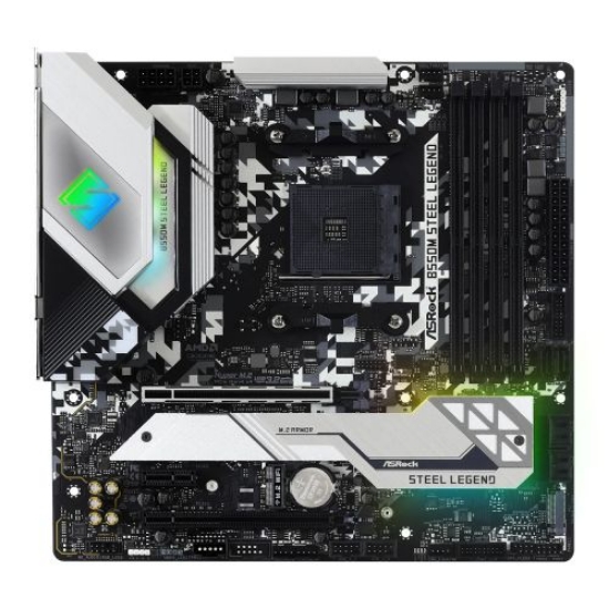 Picture of Asrock B550M STEEL LEGEND, AMD B550, AM4, Micro ATX, 4 DDR4, HDMI, DP, XFire, 2.5GB LAN, PCIe4, RGB Lighting, M.2