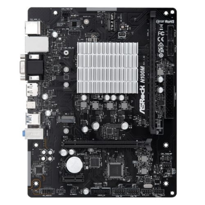 Picture of Asrock N100M, Integrated Intel Quad-Core N100, Micro ATX, 1 DDR4, VGA, HDMI, DP, Fanless Design, 1x M.2