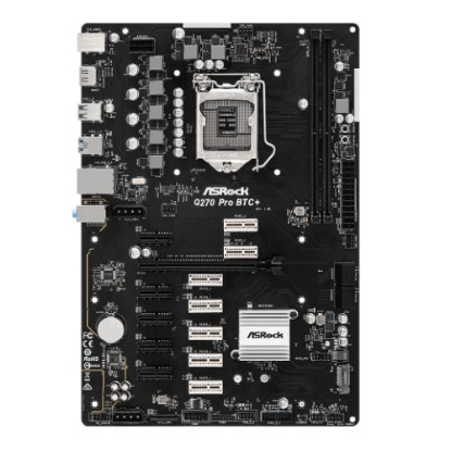 Picture of Asrock Q270 PRO BTC+ Mining Board, Intel Q270, 1151, ATX, DDR4, HDMI, 1x PCIe 3.0 x16, 12x PCIe 3.0 x1, M.2, Power On/Reset Button