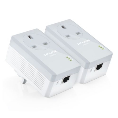 Picture of TP-LINK (TL-PA4010P KIT) AV600 10/100 Powerline Adapter Kit, 1-Port, AC Pass Through