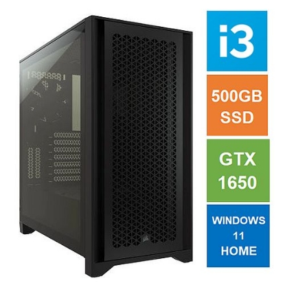 Picture of Spire ATX Gaming Tower PC, Corsair 4000D Case, i3-12100F, 8GB 3200MHz, 500GB SSD, GTX1650 GPU, Wi-Fi6, Bequiet 450W, Windows 11 Home