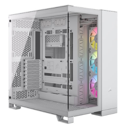 Picture of Corsair 6500X RGB iCUE Link Dual Chamber Gaming Case w/ Glass Side & Front, ATX, 3x RGB Fans, Mesh Panels, USB-C, Asus BTF Compatible, White