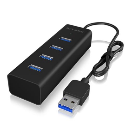 Picture of Icy Box (IB-HUB1409-U3) 4-Port USB-A Hub - USB-A Male, 4 x USB 3.0, LED Indicator, Aluminium, USB Powered