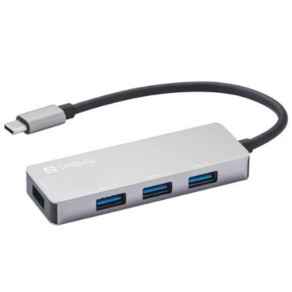 Picture of Sandberg External 4-Port USB-A Hub - USB-C Male, 1x USB 3.0, 3x USB 2.0, Aluminium, USB Powered, 5 Year Warranty