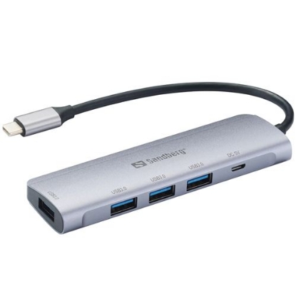 Picture of Sandberg External 4-Port USB-A Hub - USB-C Male, 4x USB 3.0 Gen1 Type-A, Aluminium, USB Powered, 5 Year Warranty
