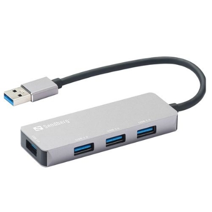 Picture of Sandberg External 4-Port USB-A Pocket Hub - USB-A Male, 1 x USB 3.0, 3 x USB 2.0, Aluminium, USB Powered, 5 Year Warranty
