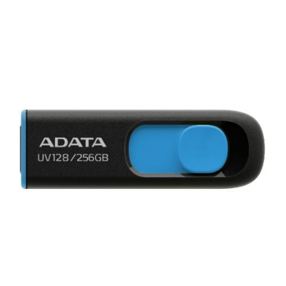 Picture of ADATA 256GB UV128 USB 3.0 Memory Pen, Retractable, Capless, Black & Blue