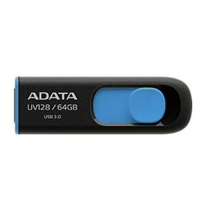 Picture of ADATA 64GB UV128 USB 3.0 Memory Pen, Retractable, Capless, Black & Blue