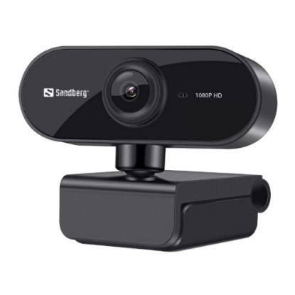 Picture of Sandberg USB Flex FHD 2MP Webcam with Mic, 1080p, 30fps, Glass Lens, Auto Adjusting, 360° Rotatable, Clip-on/Desk Mount, 5 Year Warranty