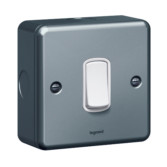 Picture of Synergy 1 Gang 1 Way 10AX Single Pole Plate Switch Metalclad